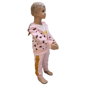 Kid Pink Girls Tracksuit Clothes Cotton Jacket, Pants And Tshirt 3 Pieces Set Side View